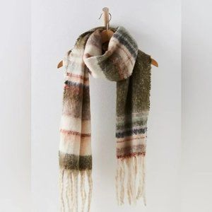 Free People Skye Stripe Fringe Scarf Olive Combo OS